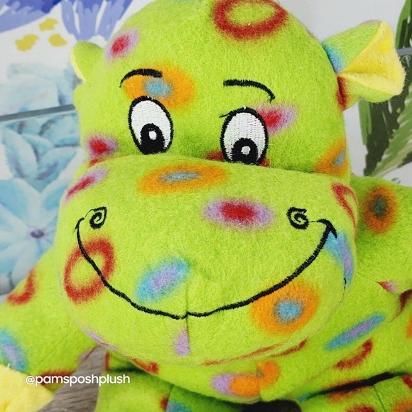 Kellytoy Hippo Hippopotamus 14" Plush Green Tye Dye Circles Stuffed Animal Green - Picture 3 of 7